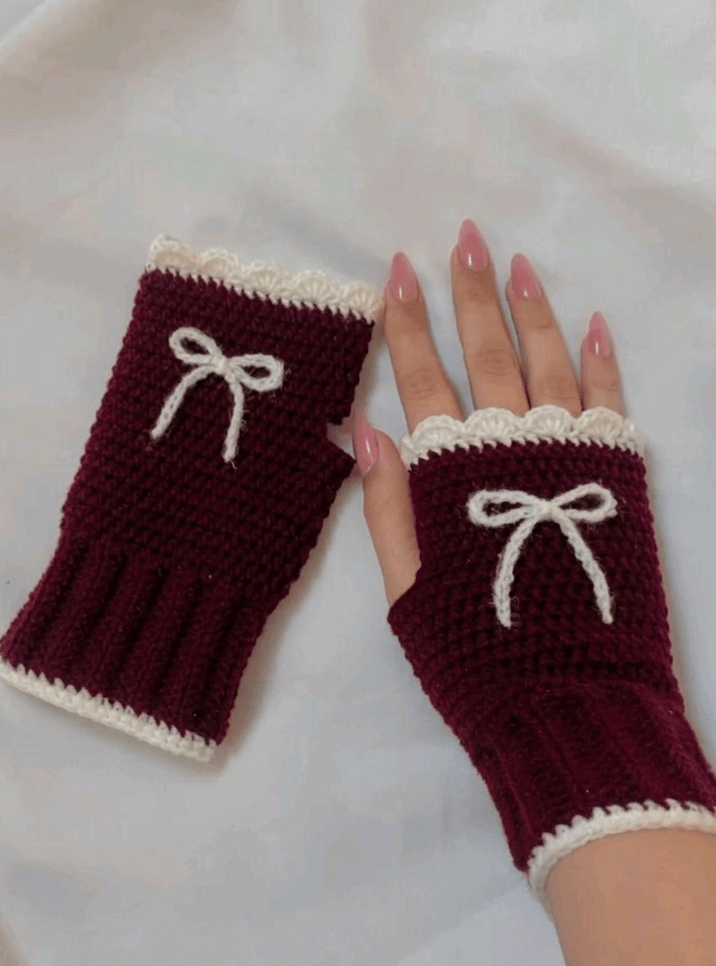 Handmade Crochet Bow Fingerless Gloves – Cute Winter Hand Warmers | Crochet By Pihu - Crochet By Pihu