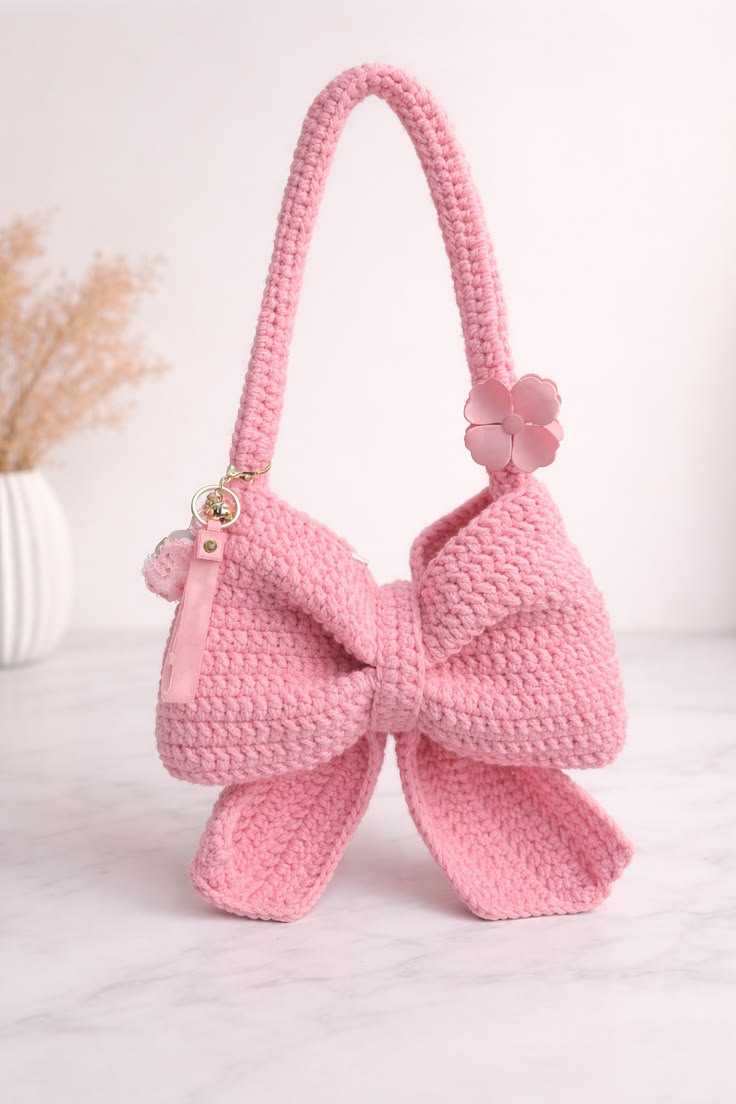 Handmade Crochet Bow Handbag – Cute Bow Shoulder Bag | Crochet By Pihu - Crochet By Pihu