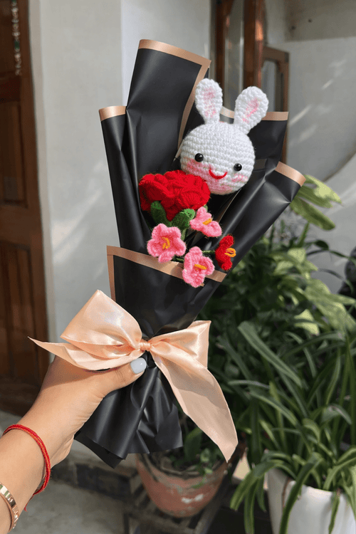 Handmade Crochet Bunny & Flower Bouquet | Crochet By Pihu - Crochet By Pihu