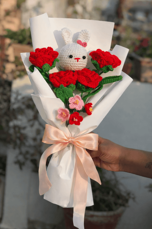 Handmade Crochet Bunny Rose Bouquet (Deluxe) | Crochet By Pihu - Crochet By Pihu
