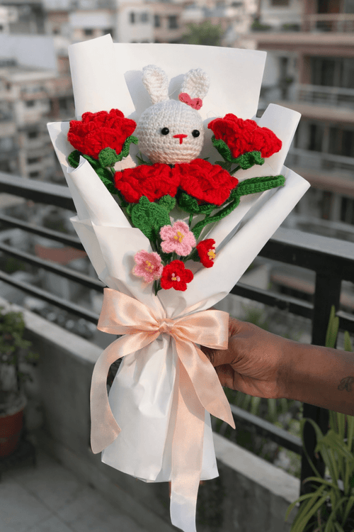Handmade Crochet Bunny Rose Bouquet (Deluxe) | Crochet By Pihu - Crochet By Pihu
