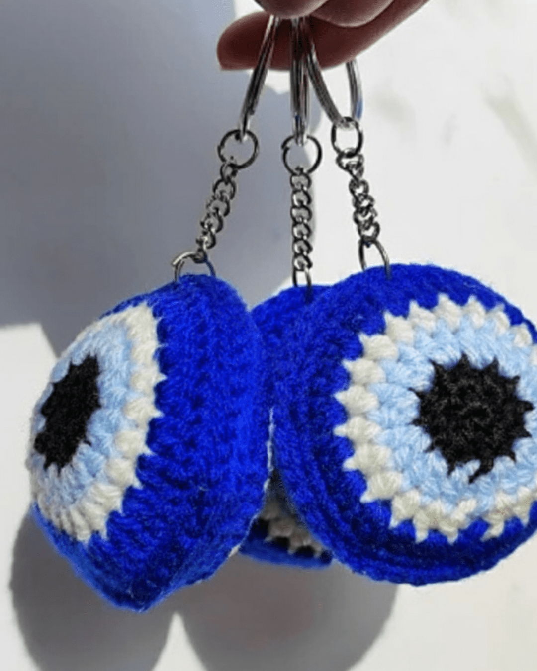 Handmade Crochet Evil Eye Keychain 1 – Nazar Protection Charm | Crochet By Pihu - Crochet By Pihu