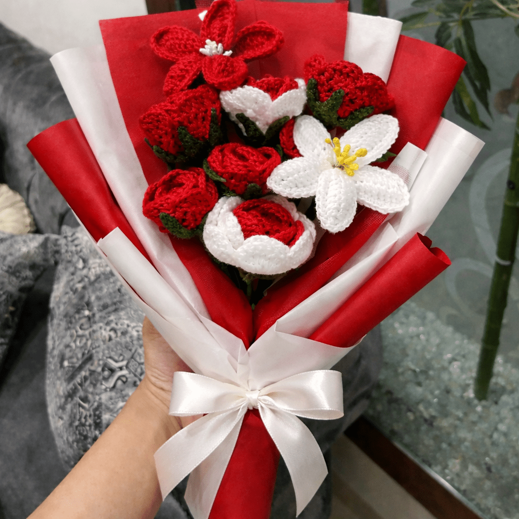 Handmade Crochet Floral Bouquet (Rose & Lily Mix) | Crochet By Pihu - Crochet By Pihu