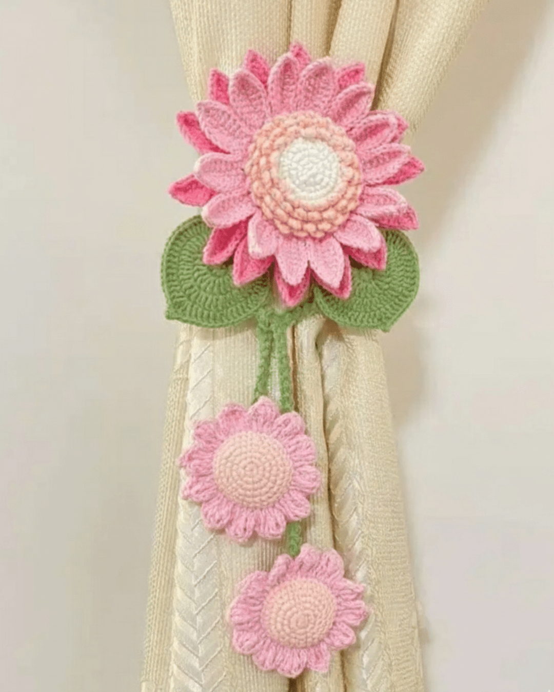 Handmade Crochet Flower Curtain Tieback – Decorative Pink Floral Curtain Holder | Crochet By Pihu - Crochet By Pihu