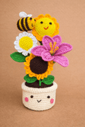 Handmade Crochet Flower Pot with Bee (Sunflower, Daisy & Lily) | Crochet By Pihu - Crochet By Pihu