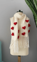Handmade Crochet Heart Scarf – Cream Scarf with Red Hearts | Crochet By Pihu - Crochet By Pihu