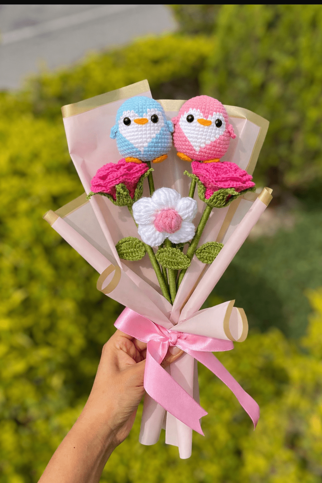 Handmade Crochet Love Birds Rose Bouquet (Premium) | Crochet By Pihu - Crochet By Pihu