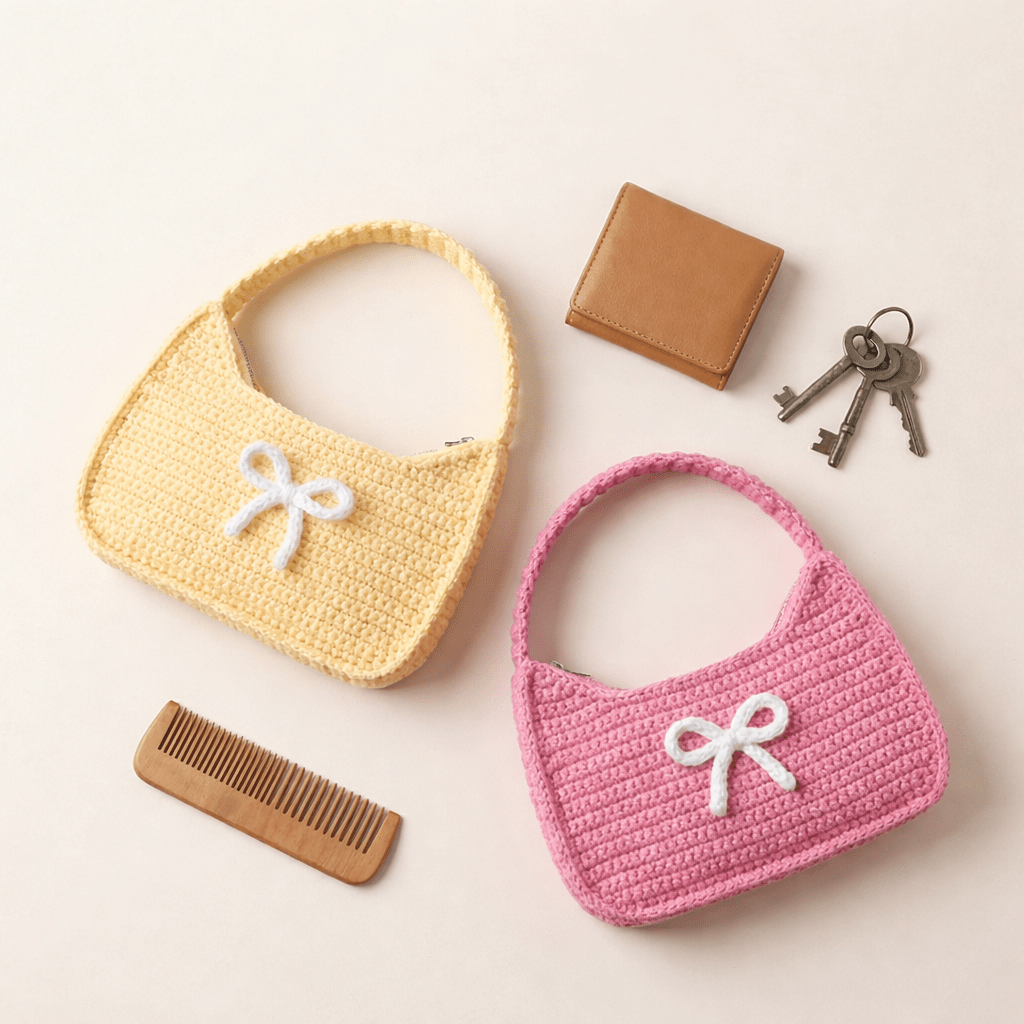 Handmade Crochet Mini Handbag with Bow – Cute Crochet Purse | Crochet By Pihu 🧶🎀 - Crochet By Pihu