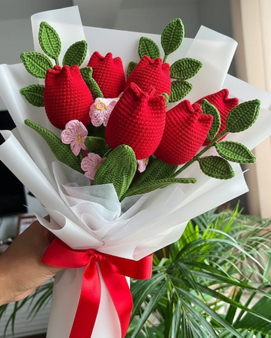 Handmade Crochet Red Tulip Bouquet – Amigurumi Flower Gift | Crochet By Pihu - Crochet By Pihu
