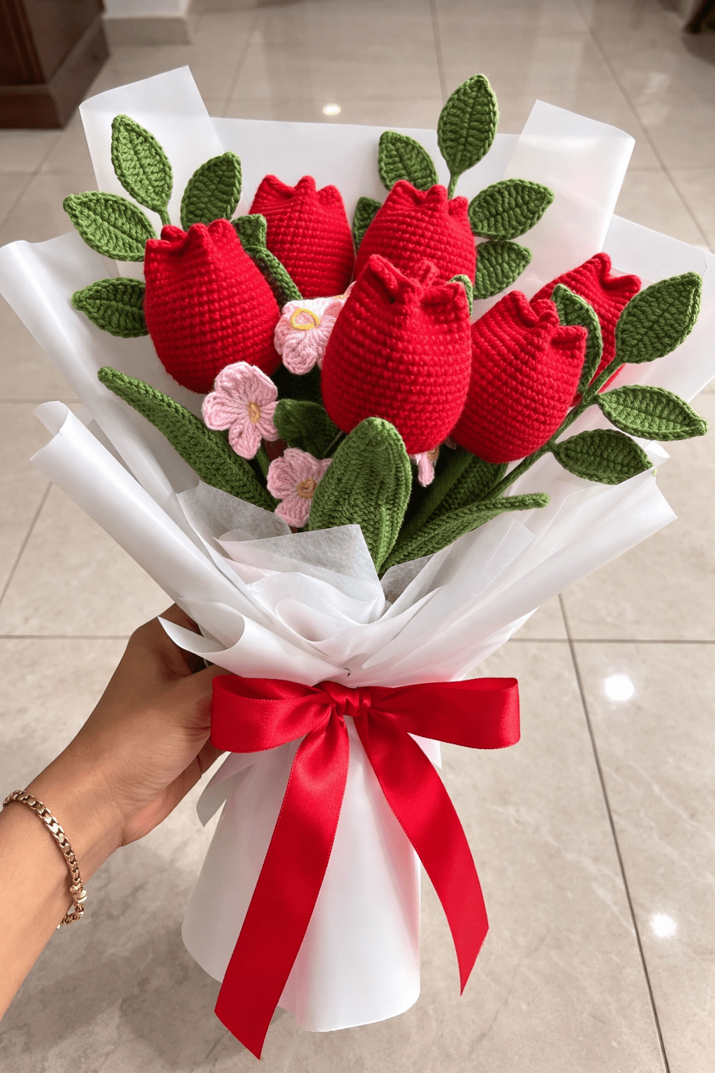 Handmade Crochet Red Tulip Bouquet – Amigurumi Flower Gift | Crochet By Pihu - Crochet By Pihu