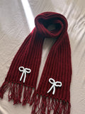Handmade Crochet Ribbed Scarf with Bow Detail – Red Winter Scarf | Crochet By Pihu - Crochet By Pihu