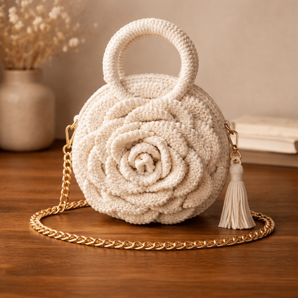 Handmade Crochet Rose Handbag – Elegant Floral Crochet Bag | Crochet By Pihu - Crochet By Pihu