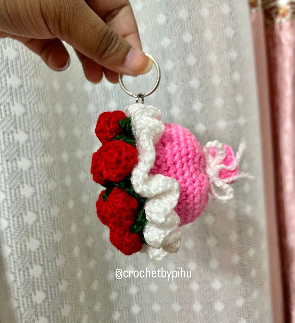 Handmade Crochet Strawberry Cake Keychain – Cute Amigurumi Bag Charm | Crochet By Pihu - Crochet By Pihu