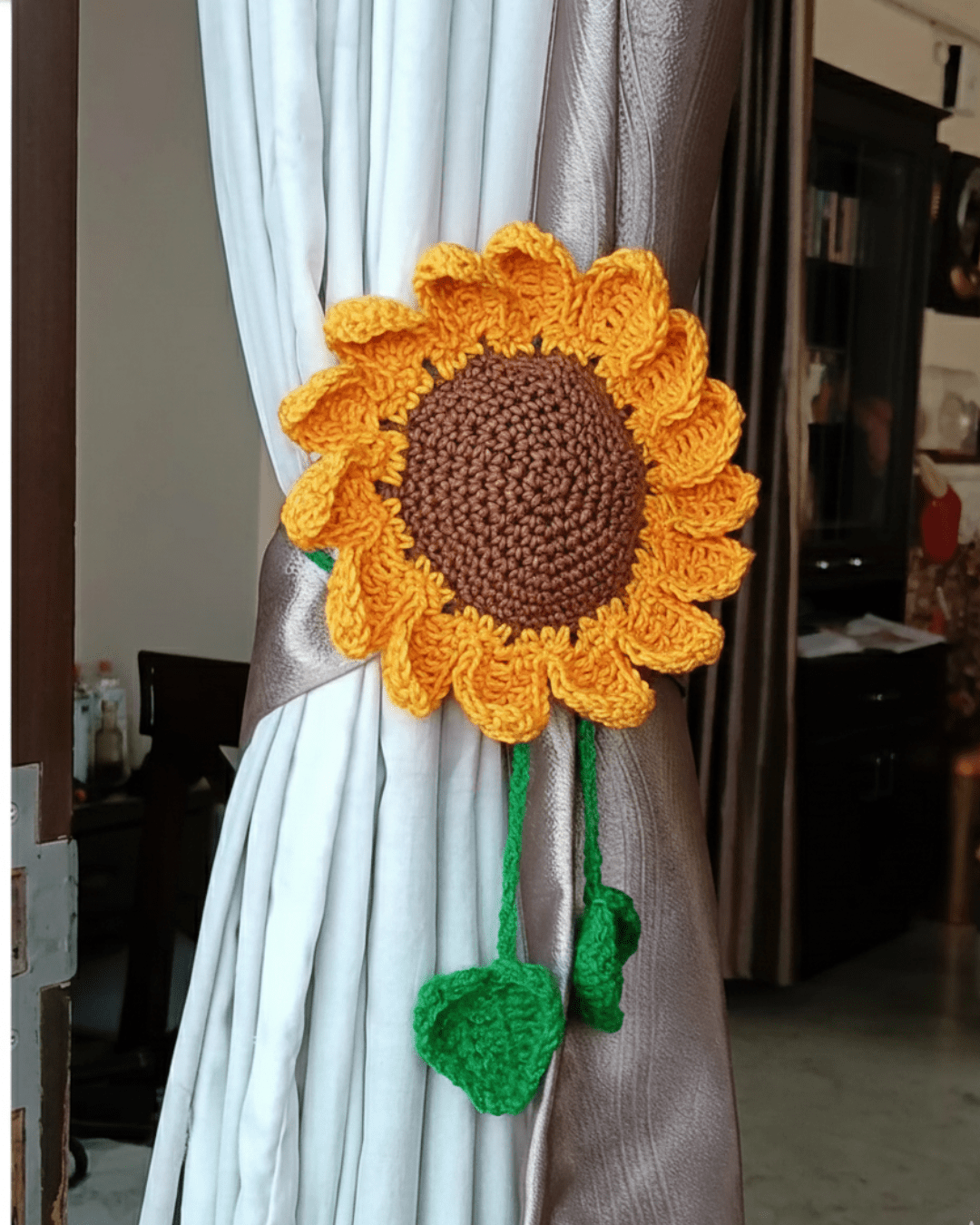 Handmade Crochet Sunflower Curtain Tieback – Decorative Floral Curtain Holder | Crochet By Pihu 🌻 - Crochet By Pihu