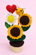 Handmade Crochet Sunflower & Daisy Pot with Bee | Crochet By Pihu - Crochet By Pihu