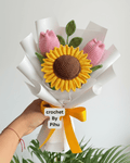Handmade Crochet Sunflower & Pink Tulip Bouquet – Amigurumi Flower Gift | Crochet By Pihu - Crochet By Pihu