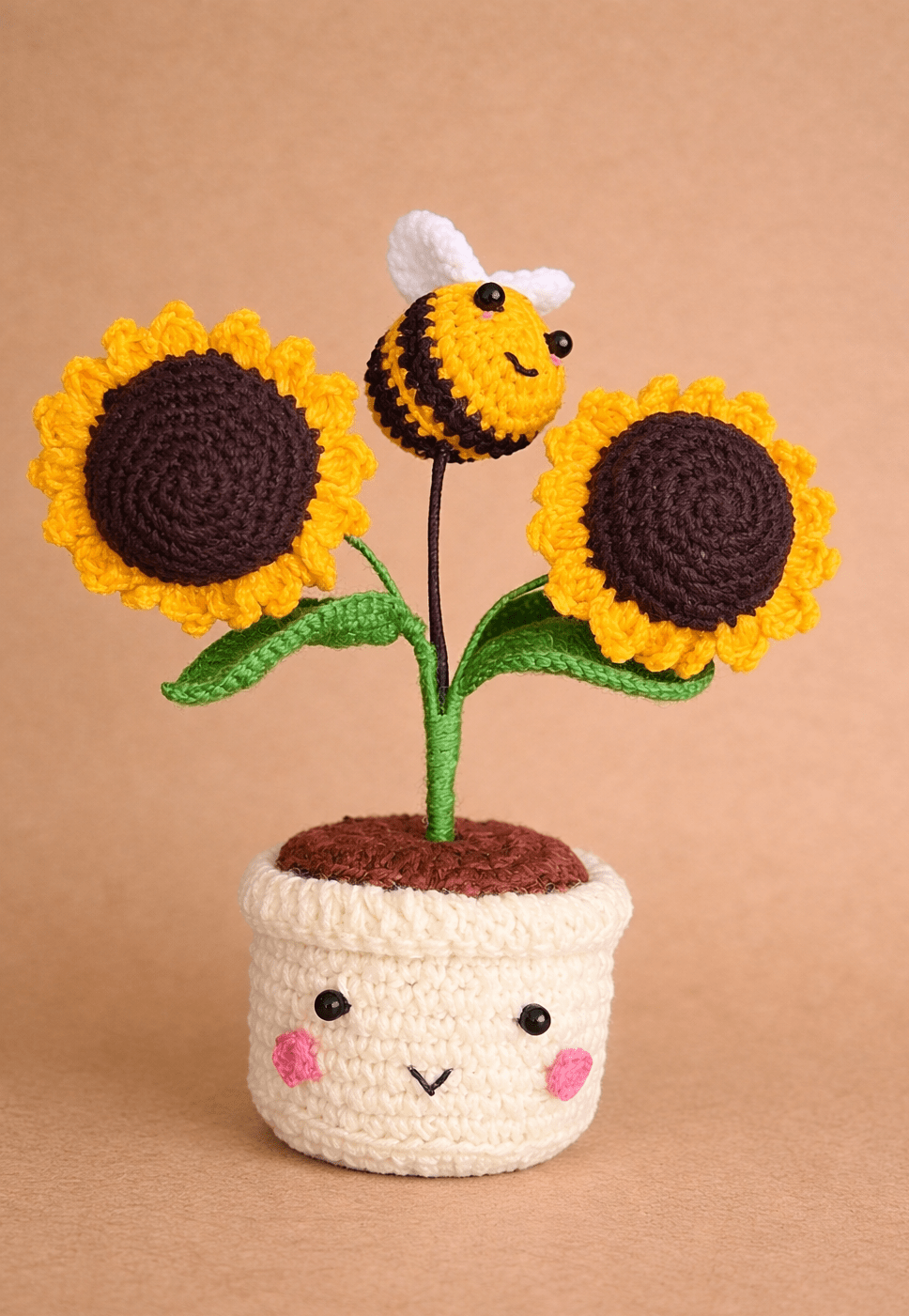 Handmade Crochet Sunflower Pot with Cute Bee | Crochet By Pihu - Crochet By Pihu