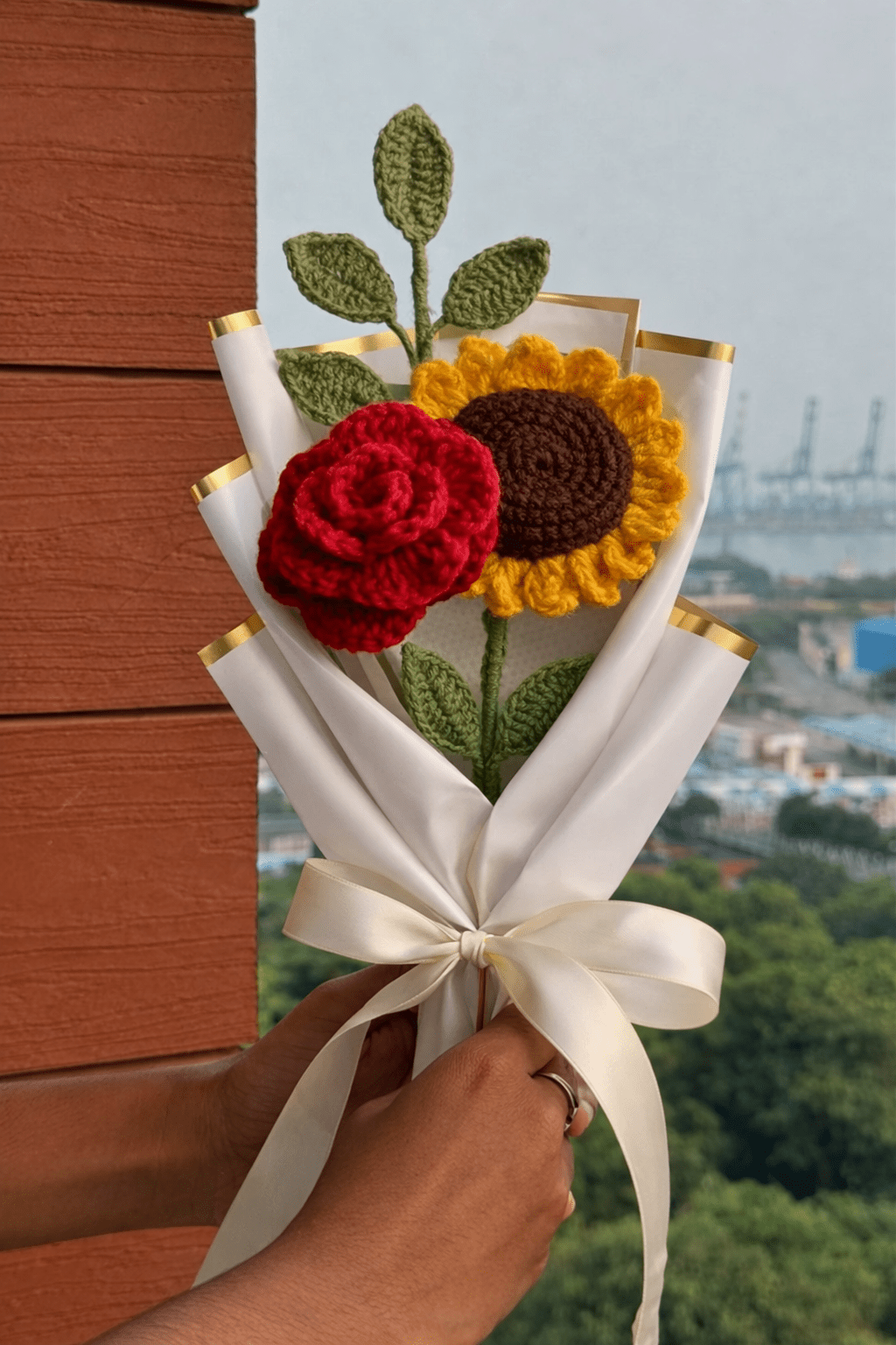 Handmade Crochet Sunflower & Rose Bouquet – Crochet Flower Gift Bouquet | Crochet By Pihu - Crochet By Pihu