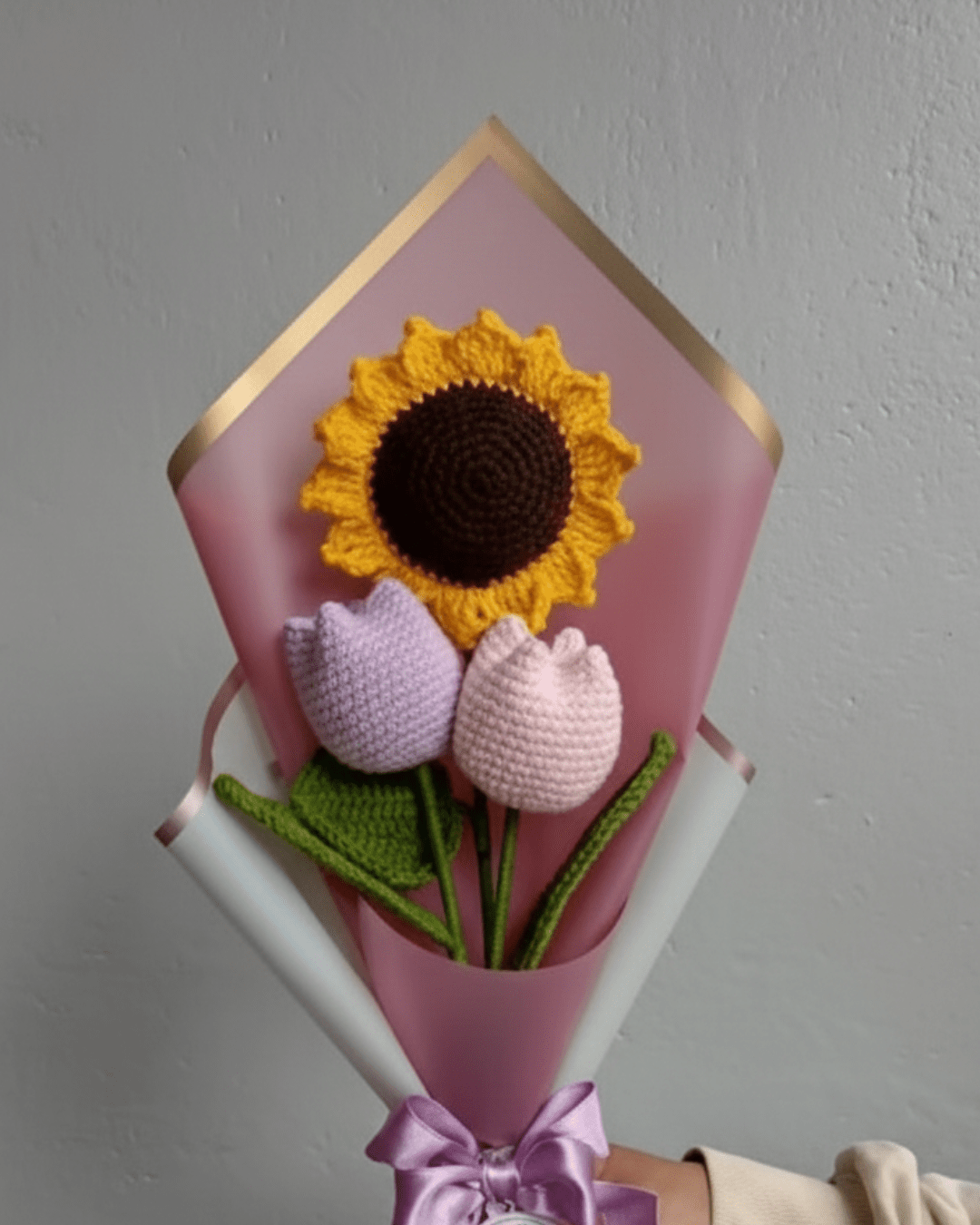 Handmade Crochet Sunflower & Tulip Bouquet – Amigurumi Flower Gift | Crochet By Pihu - Crochet By Pihu
