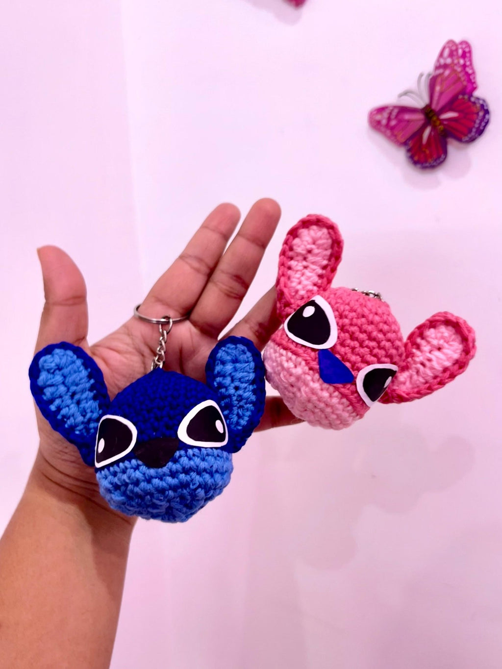(Pack of 2) Handmade Crochet Stitch & Angel Keychain – Cute Amigurumi Couple Keyring | Crochet By Pihu - Crochet By Pihu