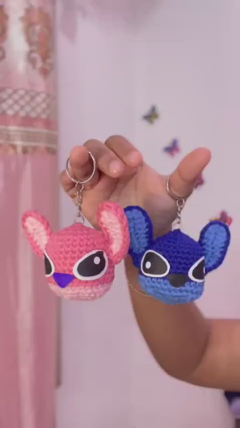 (Pack of 2) Handmade Crochet Stitch & Angel Keychain – Cute Amigurumi Couple Keyring | Crochet By Pihu