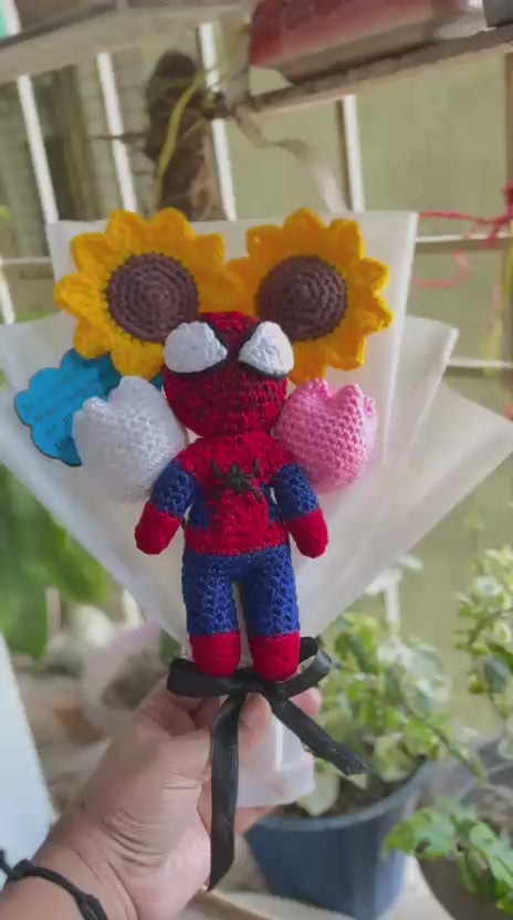 Handmade Crochet Spiderman Floral Bouquet – Amigurumi Character Gift Bouquet | Crochet By Pihu