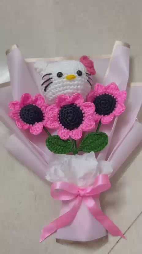 Handmade Crochet Kitty Sunflower Bouquet – Amigurumi Gift Bouquet | Crochet By Pihu