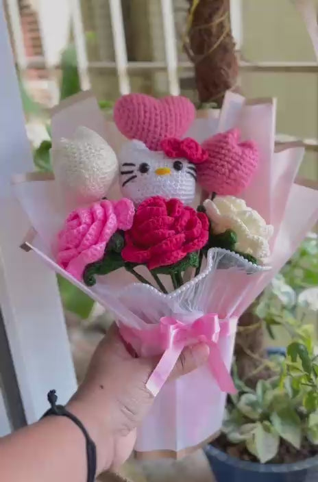 Handmade Crochet Kitty Flower Bouquet – Cute Amigurumi Gift | Crochet By Pihu