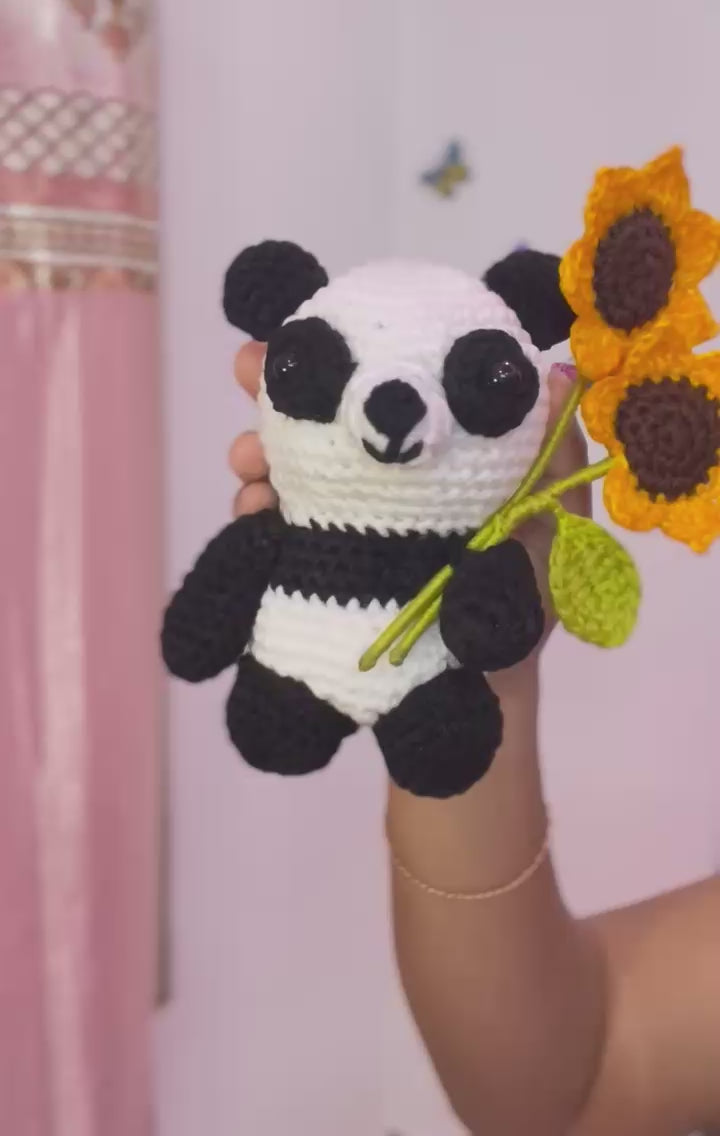 Handmade Crochet Panda with Sunflower | Crochet By Pihu