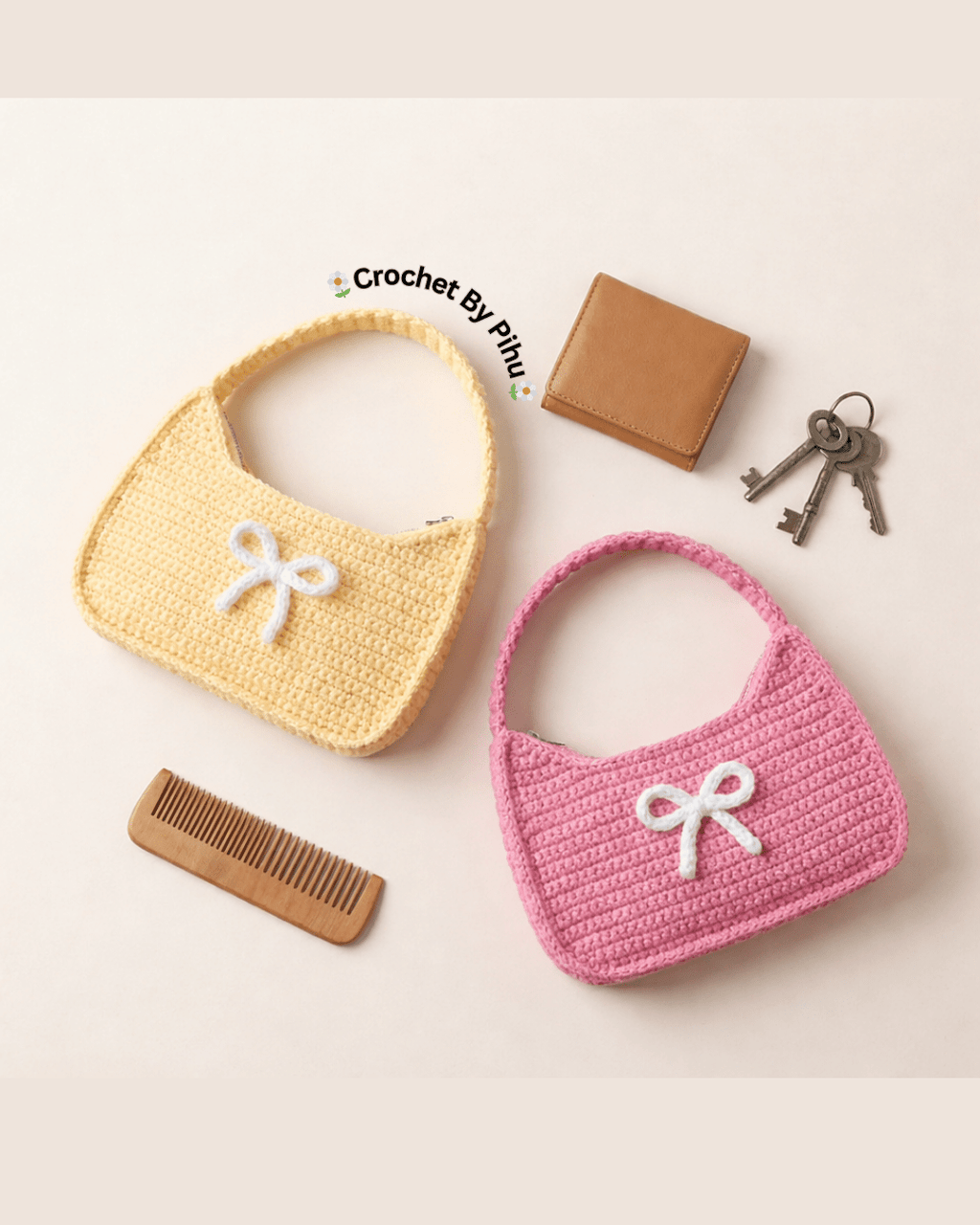 Rosé Bow Crochet Mini Bag - Crochet By Pihu