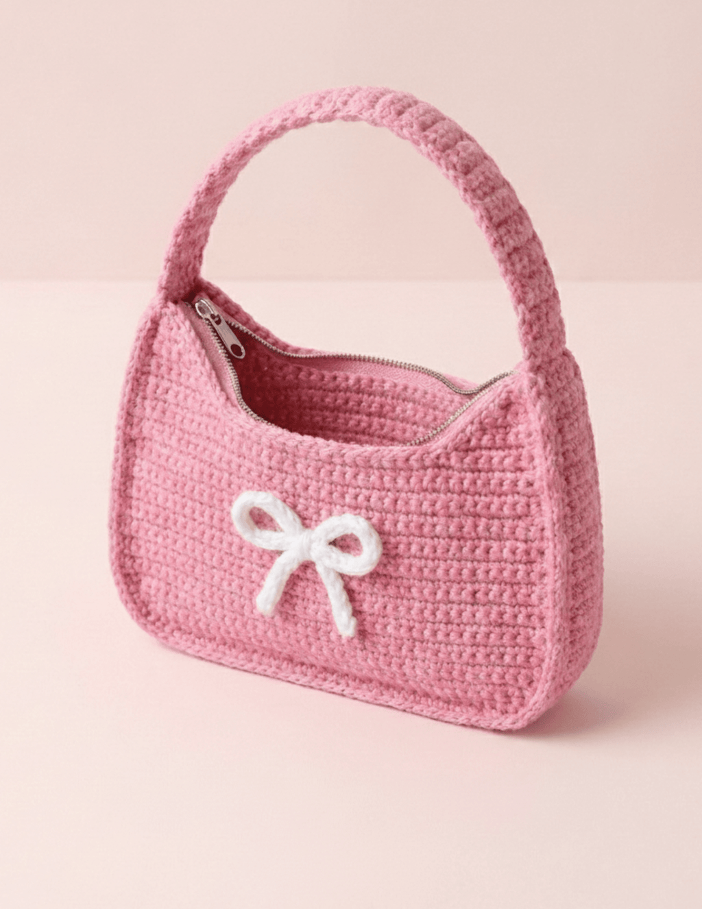 Rosé Bow Crochet Mini Bag - Crochet By Pihu