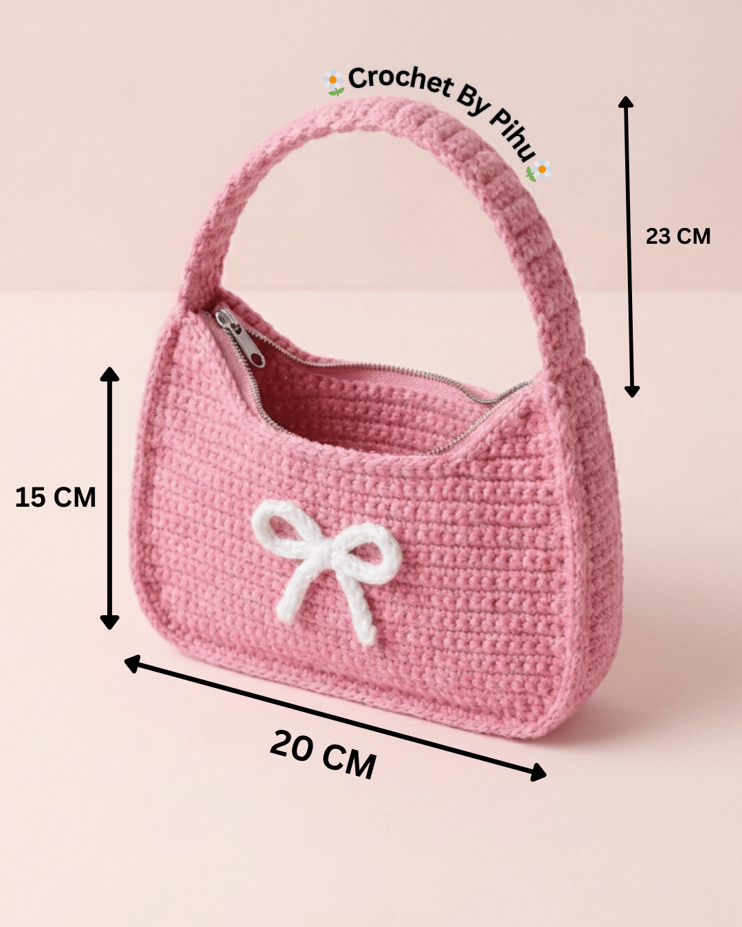 Rosé Bow Crochet Mini Bag - Crochet By Pihu